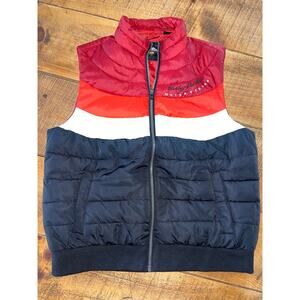 Womens‎ Harley Davidson Red Orange Black Retro Puffer Vest Pockets Full Zip L